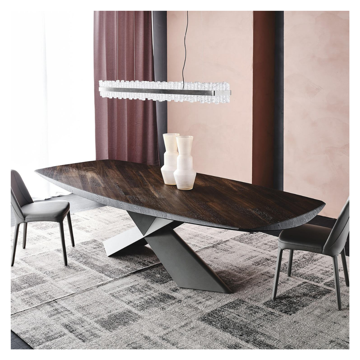 Axon Wood Top Cross Base Dining Table